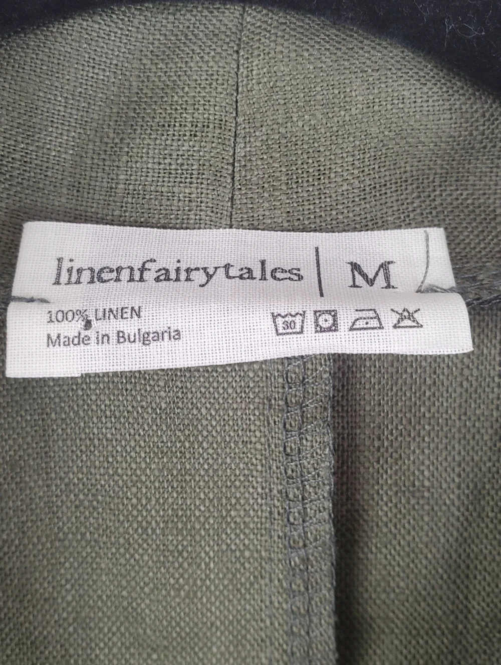 Linen Fairy Tales Linen Olive Green Wrap Linen Dress Womens Size Medium - Picture 3 of 9